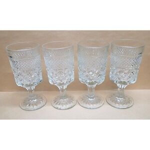 Set of 4 Anchor Hocking Wexford Clear Glass Water Goblets Diamond 6-5/8"H